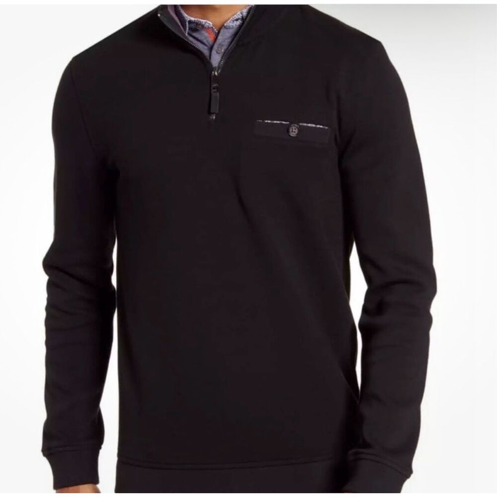 Ted Baker Valerio Quarter Zip Pullover Sweater Wool Blend Size 7/3XL Navy Career